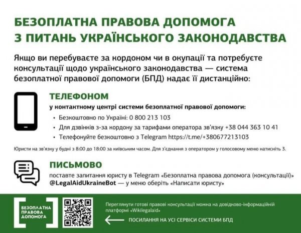 Українці на тимчасово окупованих територіях і за кордоном можуть скористатися безоплатною правовою допомогою